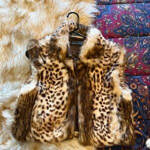 Adrienne Landau Leopard Print Real Rabbit Fur Vest